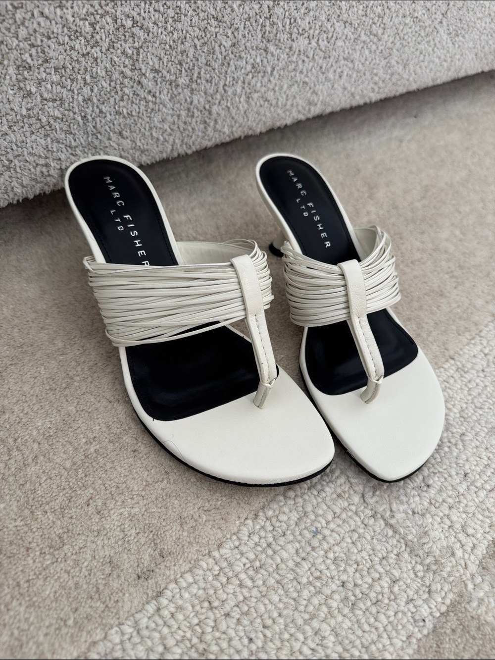 Marc Fisher White Leather Wrap Thong Mule
